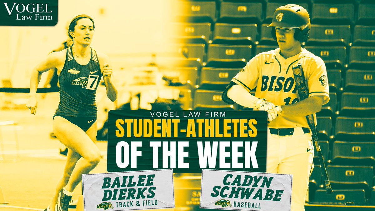 Congratulations to our Vogel Law Firm Student-Athletes of the Week! 🏃 Bailee Dierks | Sr. | Hudson, WI | @NDSUTrackField ⚾ Cadyn Schwabe | Sr. | Thompson, ND | @NDSUbaseball