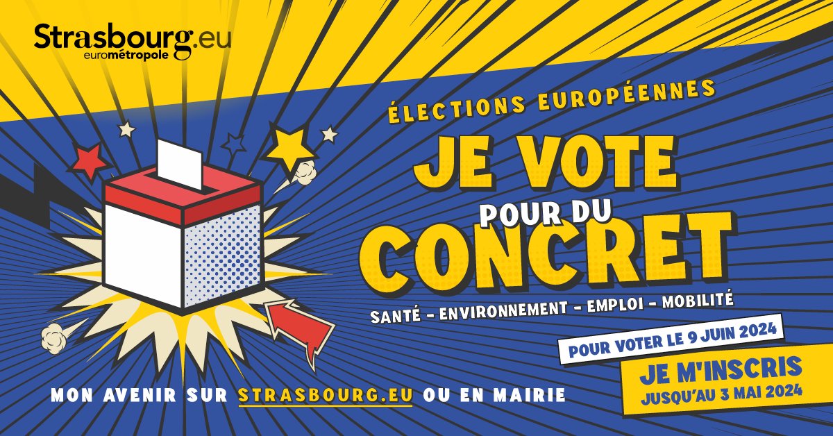 ⚠️ Pour voter le 9 juin prochain, l'inscription sur les listes électorales est obligatoire. 📍Pour être inscrits sur la liste électorale, deux conditions cumulatives sont nécessaires : ✅ Avoir la qualité d'électeur ✅ Avoir une attache avec la commune strasbourg.eu/-/elections-eu…