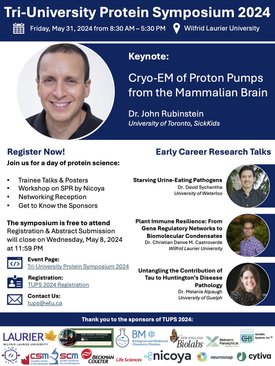 This year's Tri-University Protein Symposium is being hosted at Laurier! Details below! @CSM_SCM @NSERC_CRSNG