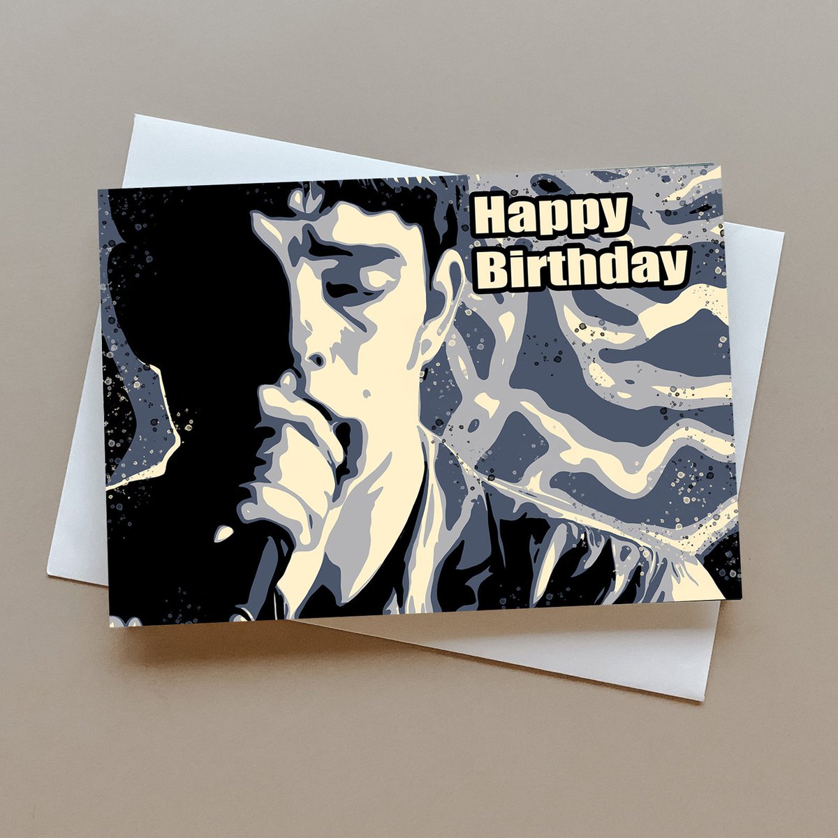 Ian Curtis birthday card, greeting card for Joy Division fans, music birthday gift, post punk card, Unknown Pleasures tuppu.net/3d349a7c #GiftIdeas #Artwork #GreetingCards #GreetingsCard