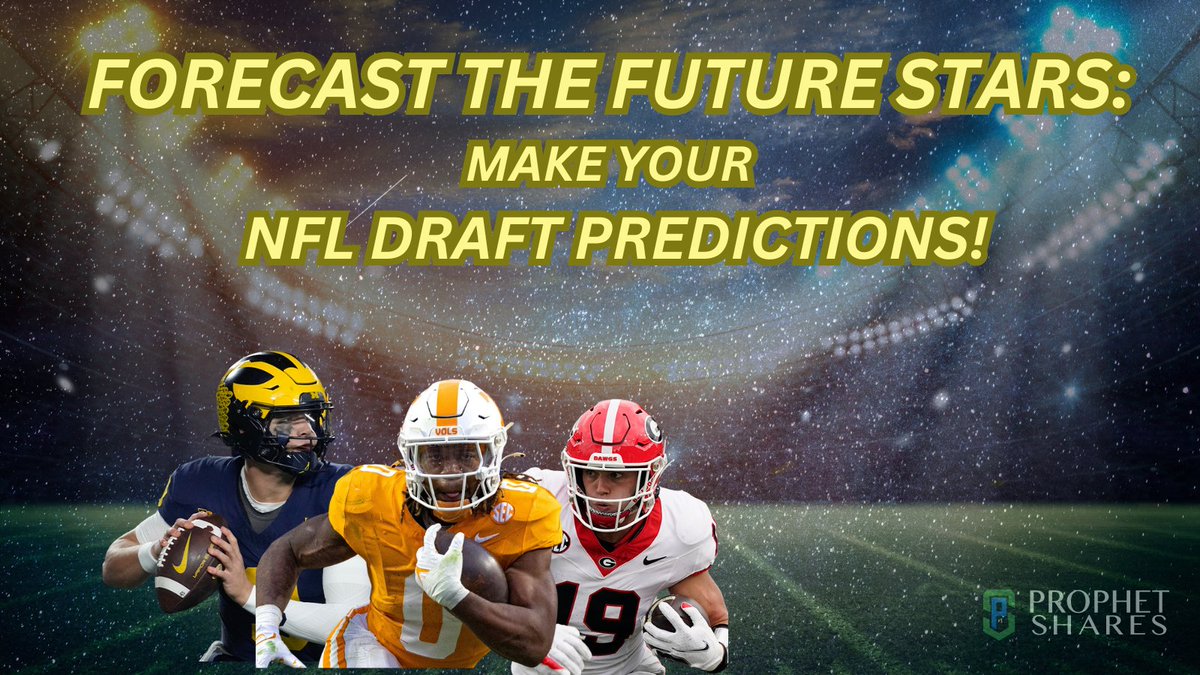 🏈Don't miss the #NFLDraft2024 live from Detroit, Michigan next Thursday! Our #NFL prediction contest is up and running.  Place your predictions here: prophetshares.com/2024-nfl-draft…
#PredictToWin #Predictions #nfl #sports #sportspicks #expertpicks #free