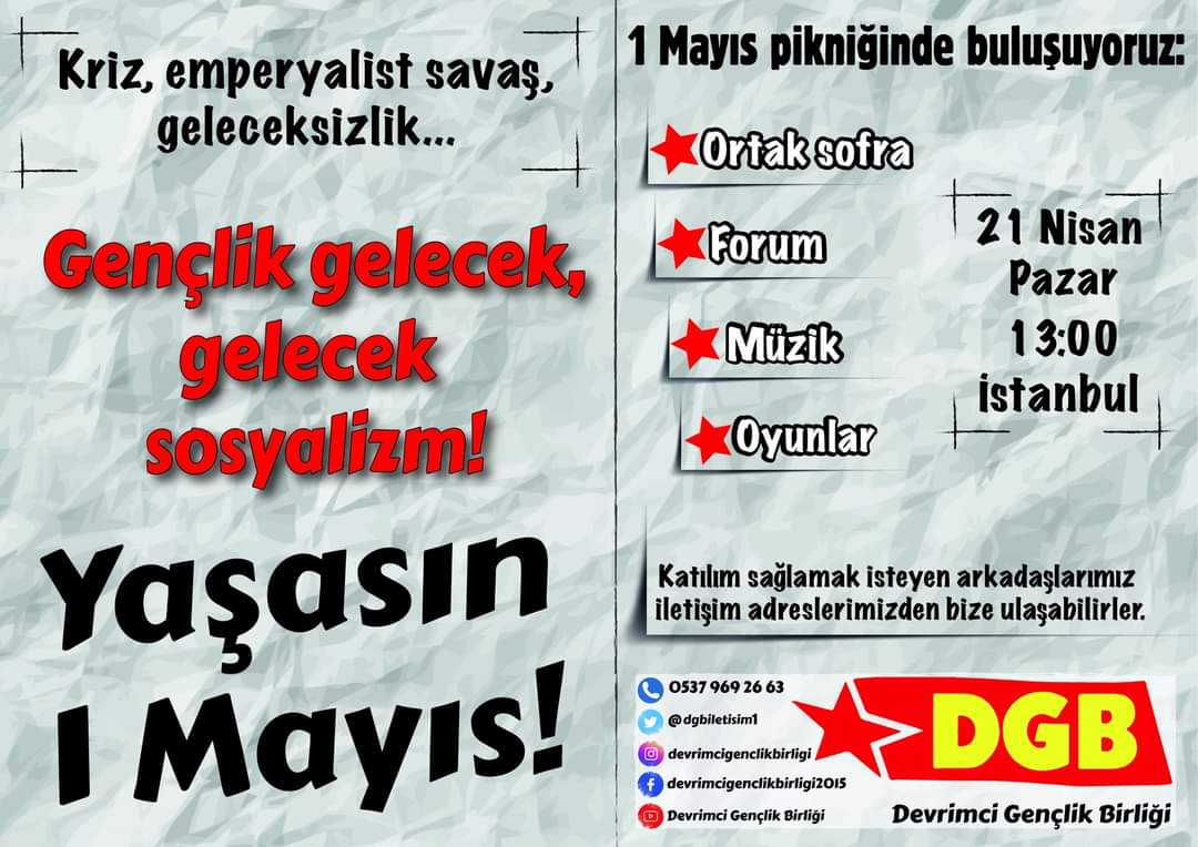 🔴DEVRİMCİ GENÇLİK BİRLİĞİ, 1 MAYIS PİKNİĞİ DÜZENLİYOR!