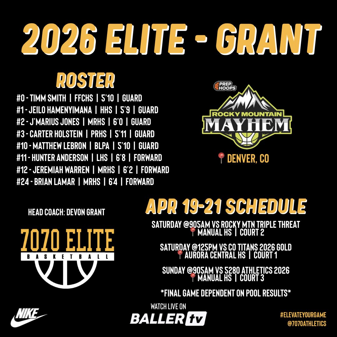 Our 2026 Elite - Grant Roster & Schedule for the @PHCircuit #RockyMtnMayhem‼️

HC: @DGratchet 

#ElevateYourGame | #WeComin | #LoyalToTheSprings