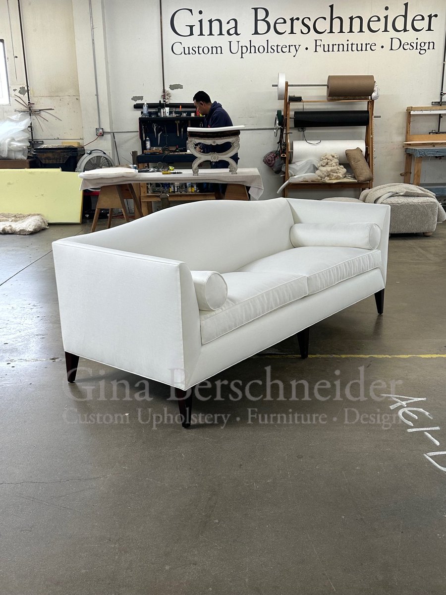 Reupholstered sofa in a crisp white linen. #ginaberschneider #interiordecor #interiordesign #interiordesigner #decorator #customfurniture