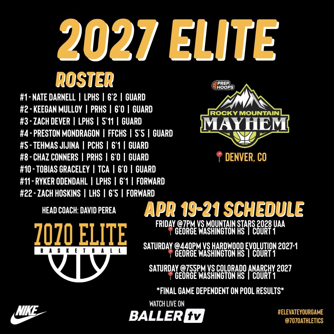 Our 2027 Elite Roster & Schedule for the @PHCircuit #RockyMtnMayhem‼️

HC: David Perea  

#ElevateYourGame | #WeComin | #LoyalToTheSprings