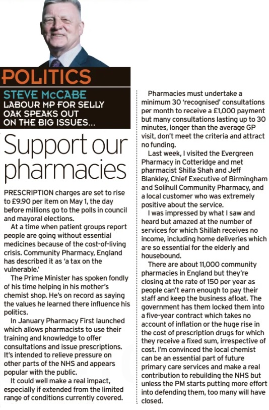 The Prime Minister has spoken fondly of his time helping in his mother’s pharmacy and the values he learned there. But unless the PM starts putting more effort into defending pharmacies, too many will have closed. Read my latest Birmingham Mail column. 👇 #pharmacyfirst