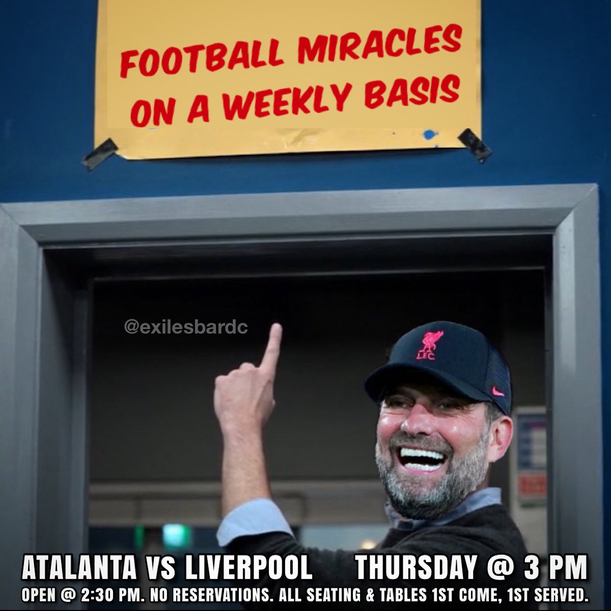 Exiles Bar D.C. (@exilesbardc) on Twitter photo 🔴⚽️ OPEN EARLY @ 2:30 PM! ⚽️🔴
No reservations. All seating & tables are 1st come, 1st served. 21+ only.
.
.
.
#exilesbar #exilesbardc #dcbars #bestbar #ustreet #ustreetdc #ynwa #footballmiracles <a href="/TheAnfieldWrap/">The Anfield Wrap</a> 🔴⚽️ OPEN EARLY @ 2:30 PM! ⚽️🔴
No reservations. All seating & tables are 1st come, 1st served. 21+ only.
.
.
.
#exilesbar #exilesbardc #dcbars #bestbar #ustreet #ustreetdc #ynwa #footballmiracles <a href="/TheAnfieldWrap/">The Anfield Wrap</a>
