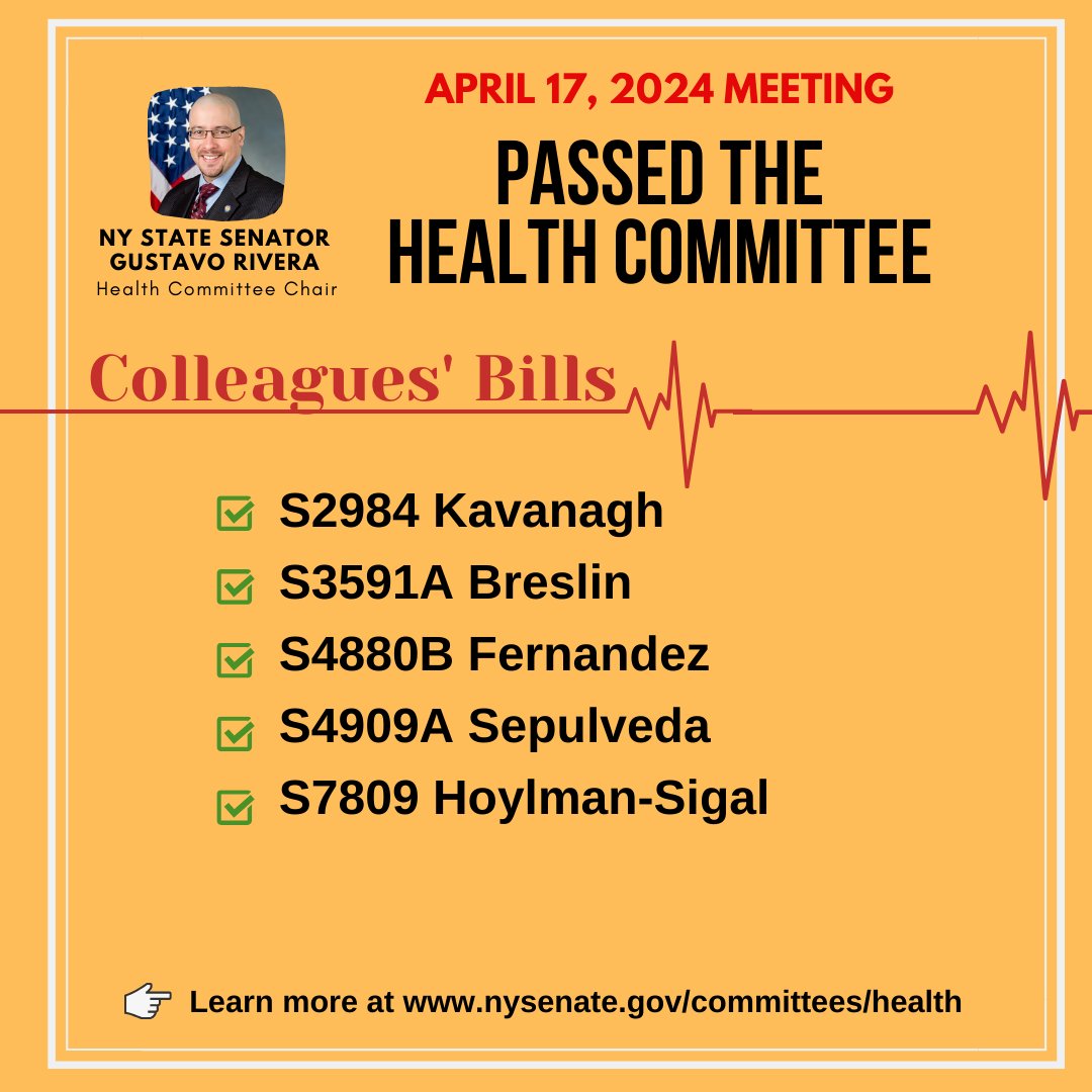 Today, 10 bills passed the @NYSenate Health Committee including my new bill to require valuable community input & strengthen state review for proposed hospital or unit closures. We also passed my bill to allow undocumented New Yorkers to receive kidney transplants.