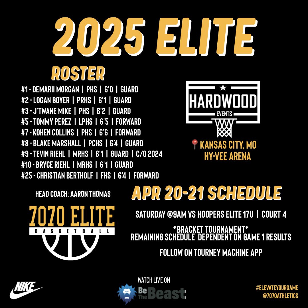 Our 2025 Elite Roster & Schedule for the @HardwoodEvents #ThePlatform in Kansas City, MO‼️

HC: @CoachThomas_11 

#ElevateYourGame | #WeComin | #LoyalToTheSprings