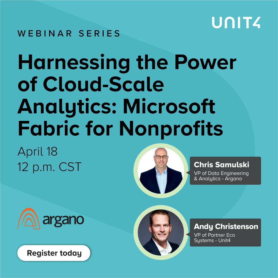 Nonprofit professionals📢 Our second webinar is here! Join us tomorrow for our second session in a three-part series with @argano. Drive your mission forward by discovering how to effectively leverage data.👇👇 bit.ly/43R9oeN #Unit4 #Argano #Nonprofit #Webinar #Cloud