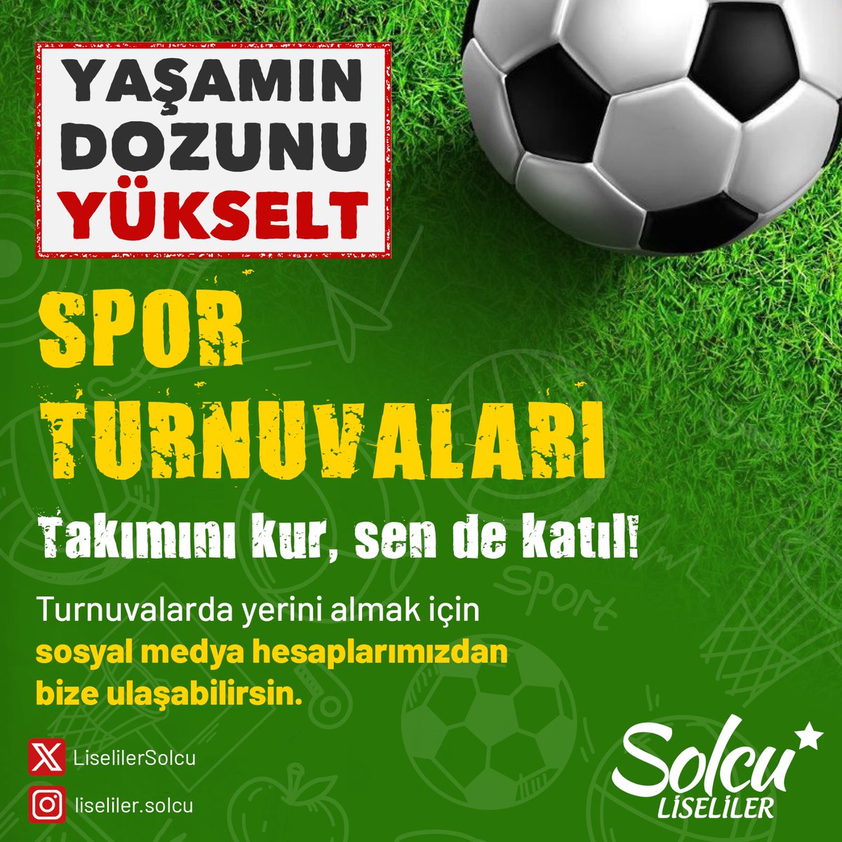 📢Uyuşturucu madde bağımlılığına karşı Yaşamın Dozunu Yükselt Spor Turnuvaları’ndayız! Sen de futbol, voleybol ve basketbol takımını kurup turnuvalara katıl! ✨Başvuru için sosyal medya hesaplarımızdan bize ulaşabilirsin.