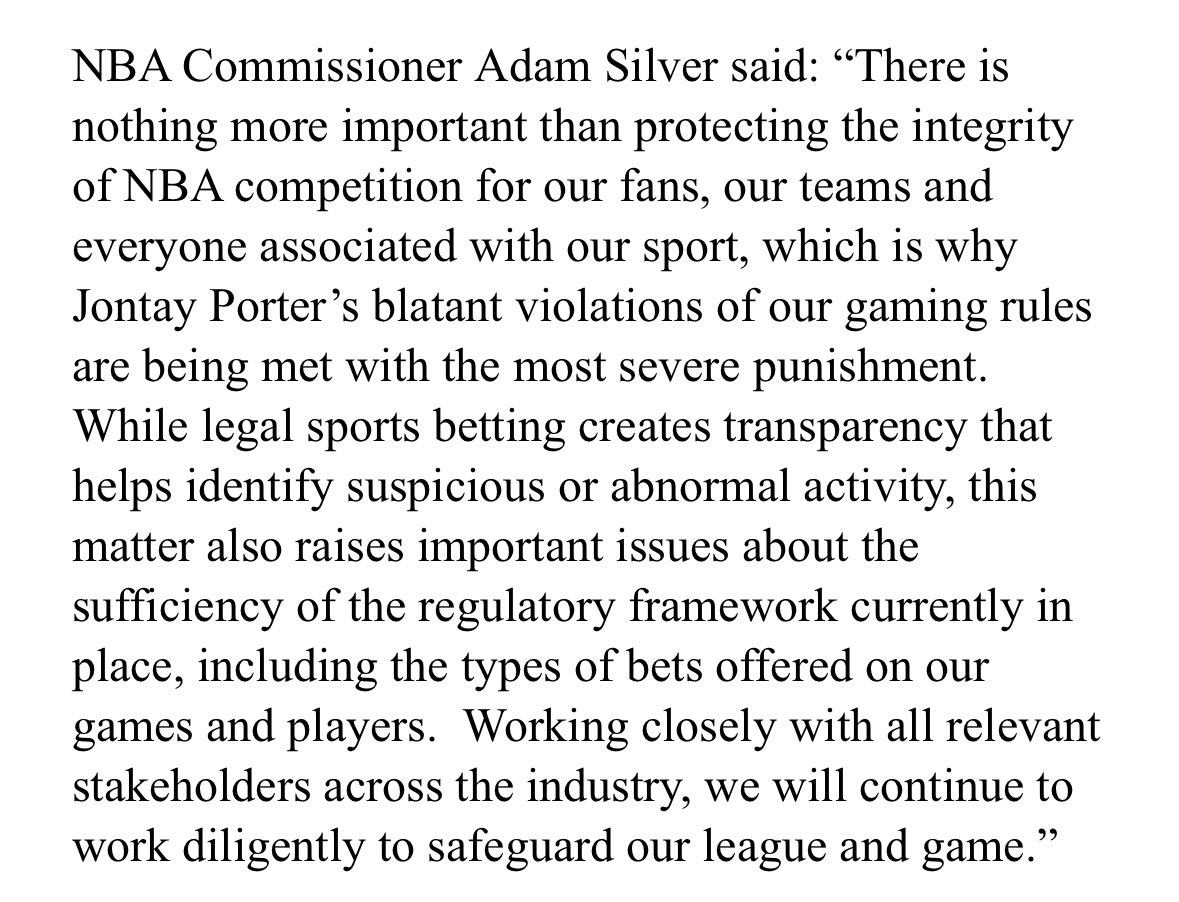 NBA commissioner Adam Silver on banning Jontay Porter from the NBA: