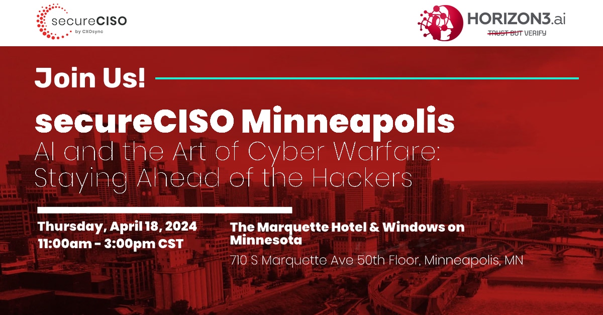 Horizon3ai's tweet photo. We'll be at @cxosyncLLC's #SecureCISO Minneapolis tomorrow! Join us to learn all things autonomous #pentesting, see a #NodeZero demo, and pick up some swag. Get all the details at https://t.co/uU10yVVNJH.
#infosec #cybersecurity https://t.co/CvE0Jm1xpS