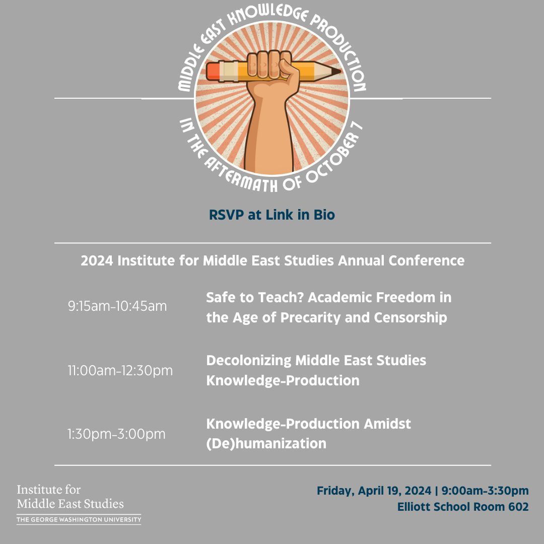 Join IMES, in-person or online, on April 19th for our Annual conference,' Middle East Knowledge Production in the Aftermath of October 7th! The three panels prompts us to consider systemic shifts in the US academy and beyond. RSVP: buff.ly/3vCKvqR
