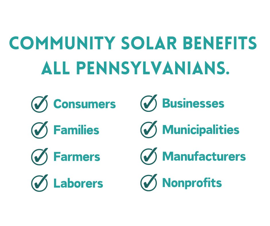 Through cost savings, job creation, economic development opportunities, and local #CleanEnergy production—EVERYONE benefits from #CommunitySolar! We urge <a href="/PASenateGOP/">PA Senate Republicans</a> and <a href="/PaSenateDems/">PA Senate Democratic Caucus</a> to support #HB1842 with guaranteed savings for all!