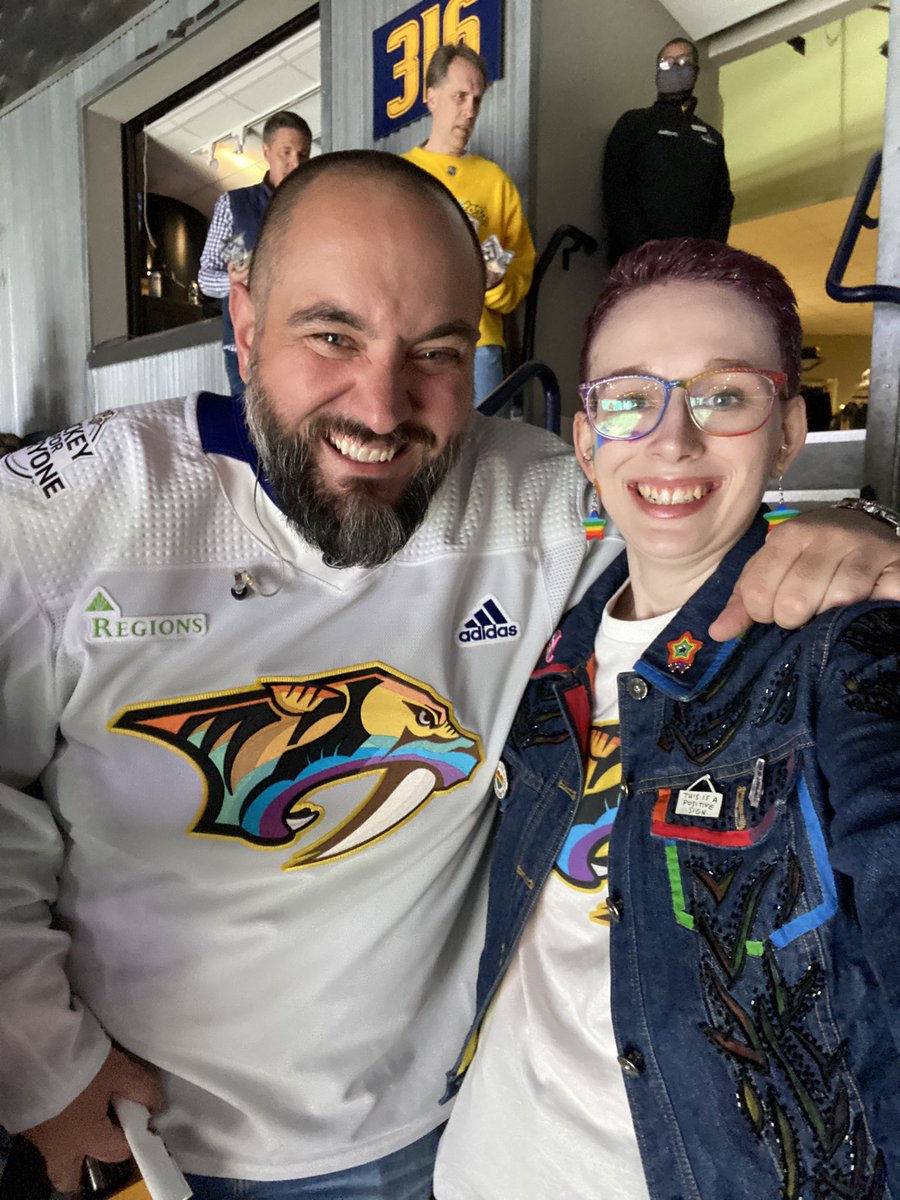 bunnnies24's tweet photo. @PredsNHL @BrdgstoneArena I gotta go with my very literally #predspride pride night look! https://t.co/jNVm8XWlI1