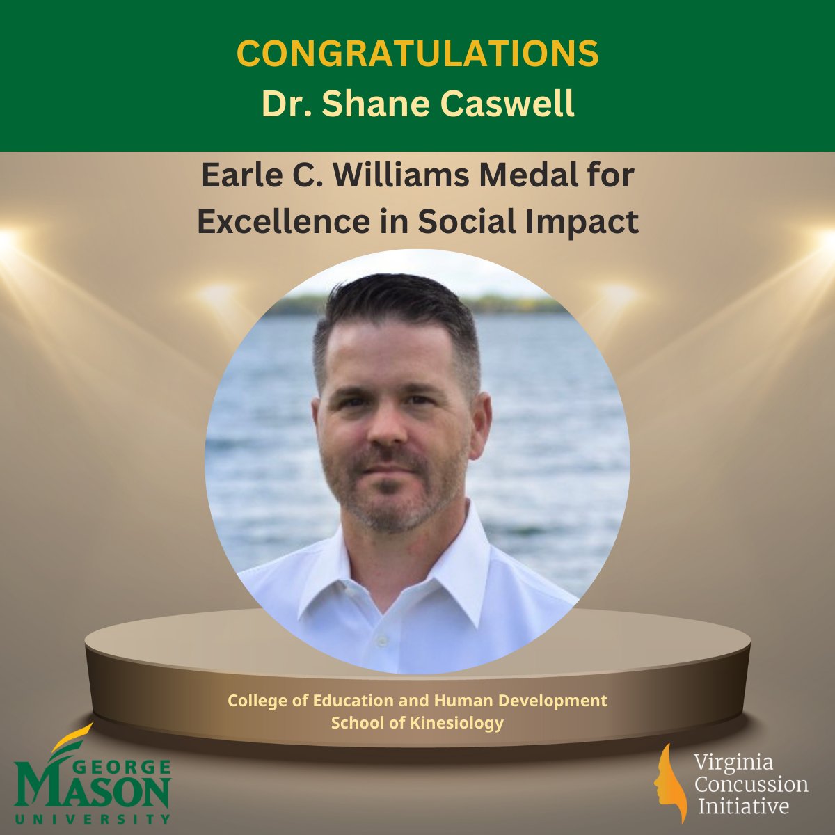 vci_tbi's tweet photo. Congratulations to VCI Executive Director Dr. Shane Caswell for receiving the Earle C. Williams Medal for Excellence in Social Impact. His commitment to community service and impact inspires the entire Mason Nation and improves the quality of life in our region. https://t.co/08rJ1kSXOg