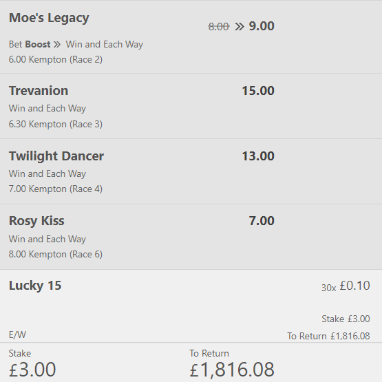 GamblingFreak's tweet photo. Having a go at this for Kempton tonight.... https://t.co/2kOKOpKId8