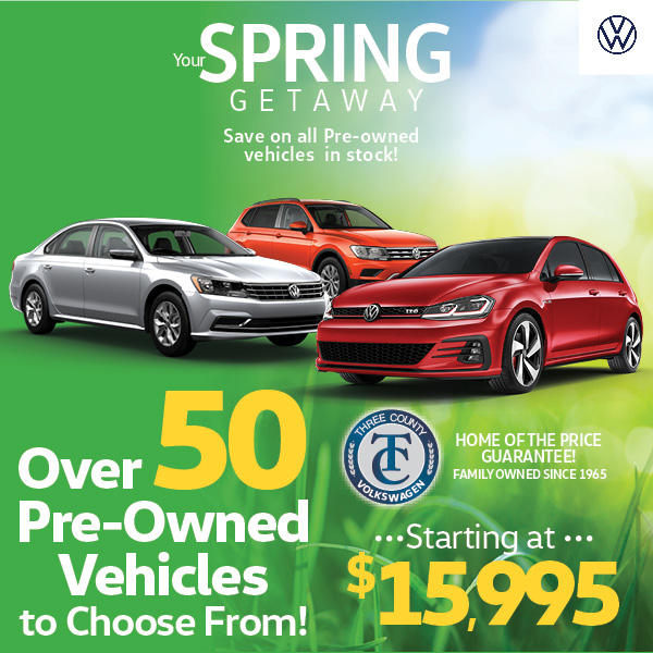 🌼 Ready, set, SPRING! 🌸 At Three County Volkswagen, we're raining down deals to kickstart your getaway season. Hurry in, these savings won't last forever! 🌈☔
🔗  bit.ly/2HxsaOn
.
.
.
#ThreeCountyVW #VW #Volkswagen #automobiles #automotives #carleasing #carshopping