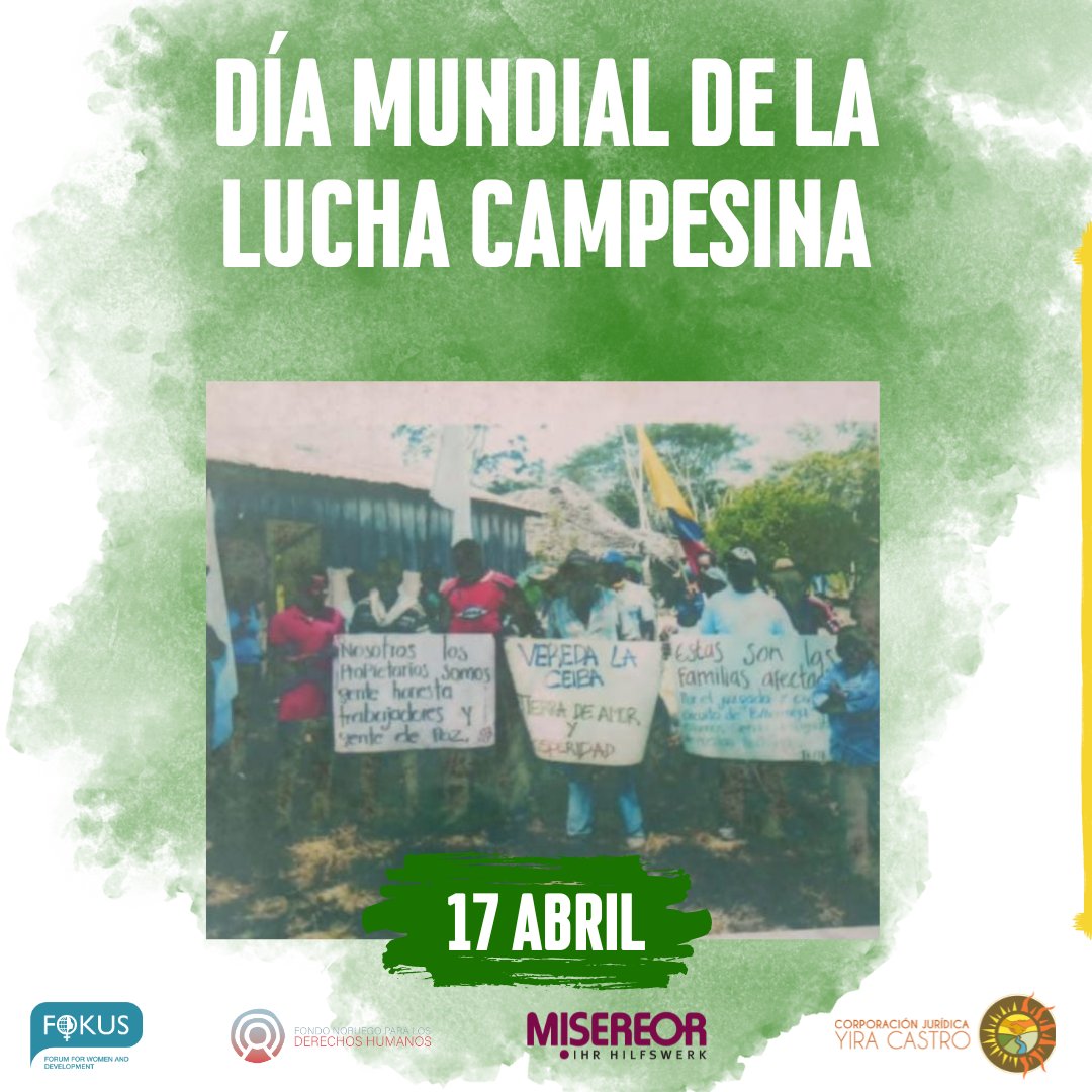 cjyiracastro's tweet photo. Hoy, Día Internacional de la Lucha Campesina, reconocemos y celebramos la larga lucha de las familias de la vereda la Ceiba, del municipio de Puerto Wilches, quienes han defendido incansablemente sus derechos como víctimas del delito de despojo de tierras. #LuchaCampesina #DDHH https://t.co/4B2iMkJ64m