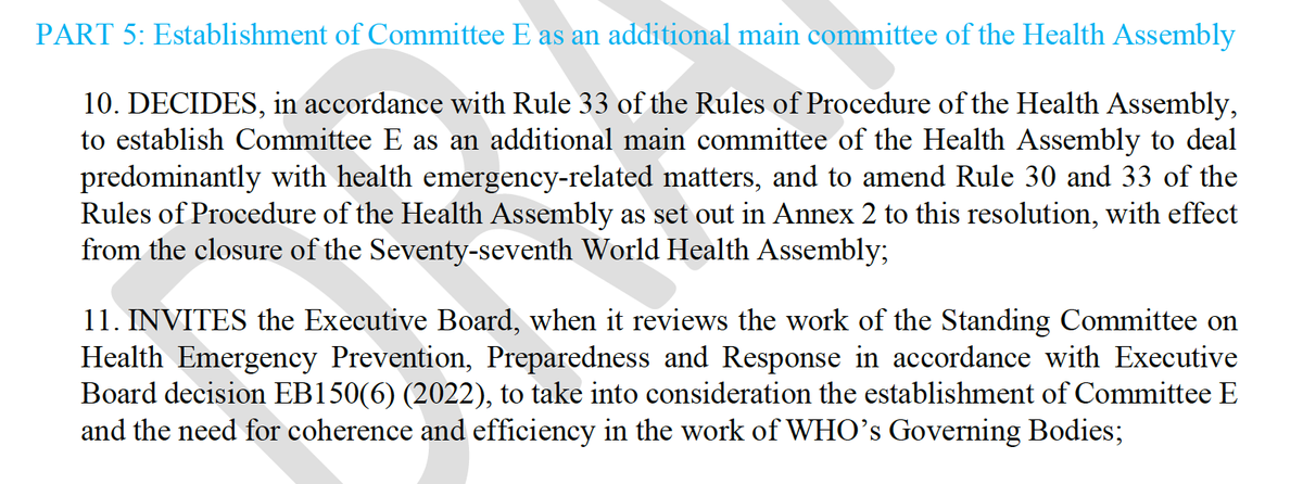 A draft resolution to the WHA also proposes establishing Committee E as the main committee to deal with health emergency-related matters. It is not clear how this Committee will relate to the treaty, if at all.