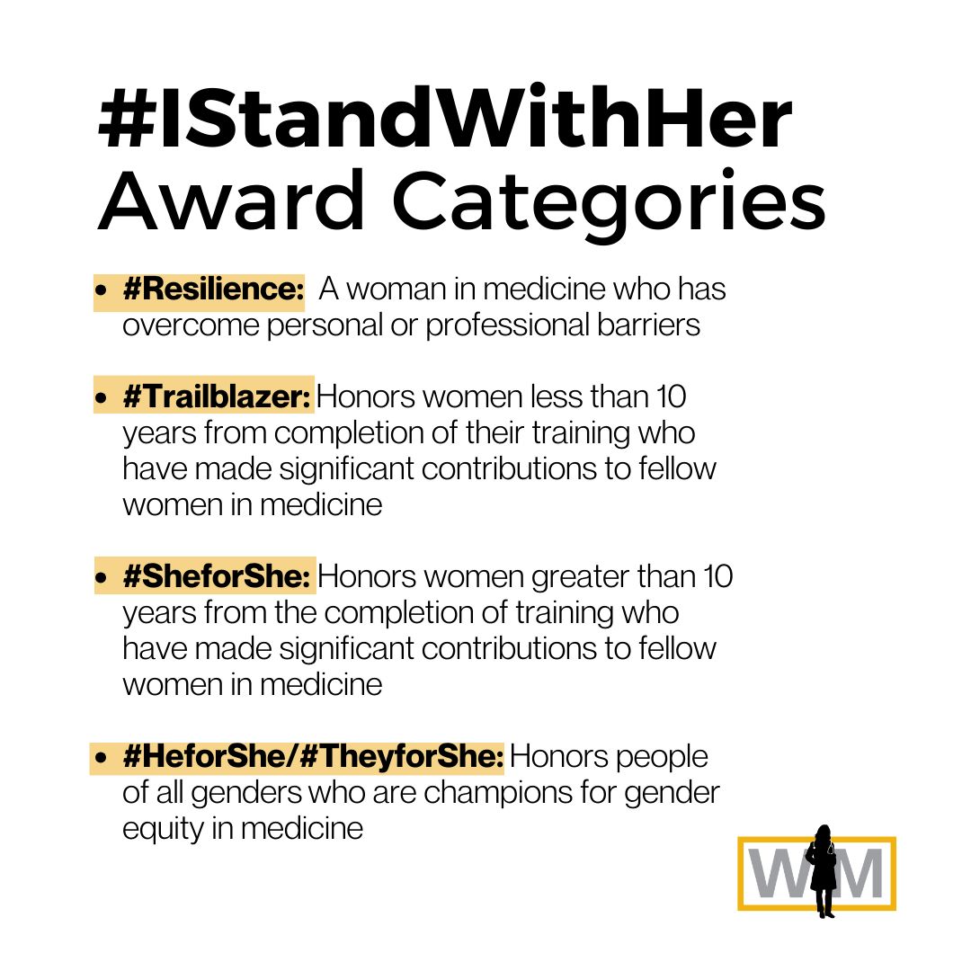 WimedicineOrg's tweet photo. ๐ Nominations for the #IStandWithHer awards are now OPEN! Recognize those making a difference in the #HeForShe #SheForShe #TheyForShe movement. Join us in Chicago this September to celebrate! ๐ Nominate here: https://t.co/O9NswyHNLJ https://t.co/HctfaBUAnu