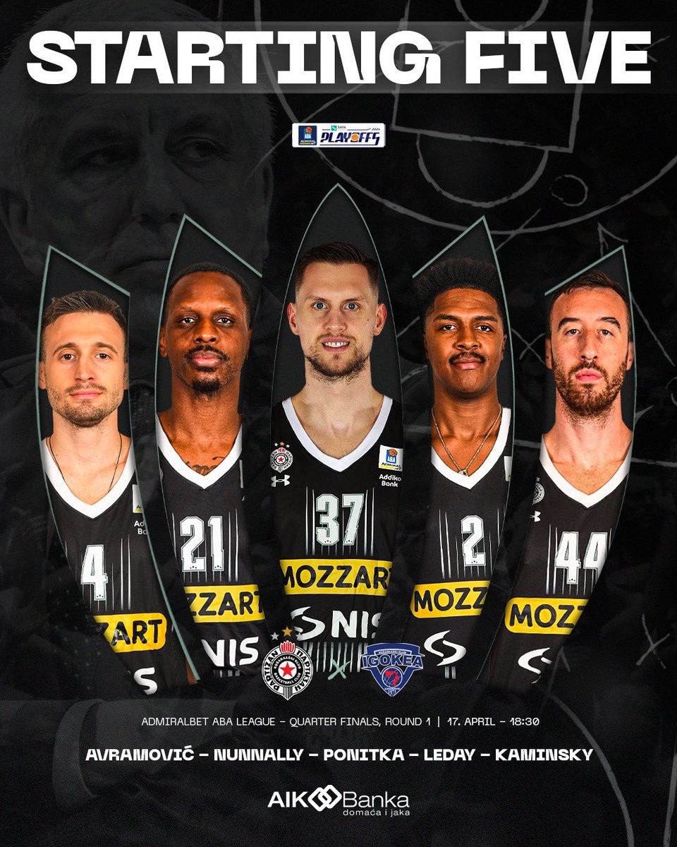 Starting five | @ABA_League quarter-finals | Game 1!✊🏽⚫️⚪️ #KKPartizan #ABALiga