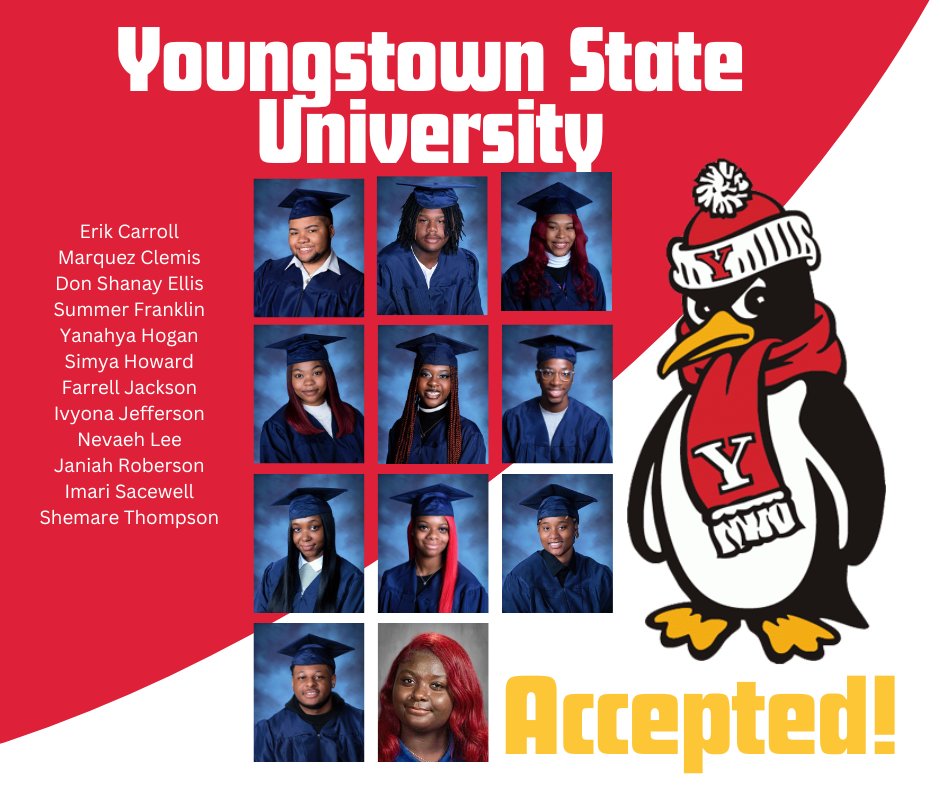 HSACleveland's tweet photo. Congrats to all our seniors accepted to Youngstown State University! #CollegeAccepted #Classof2024 #HSACHS #WeAreConcept https://t.co/IqKM4HZuGf