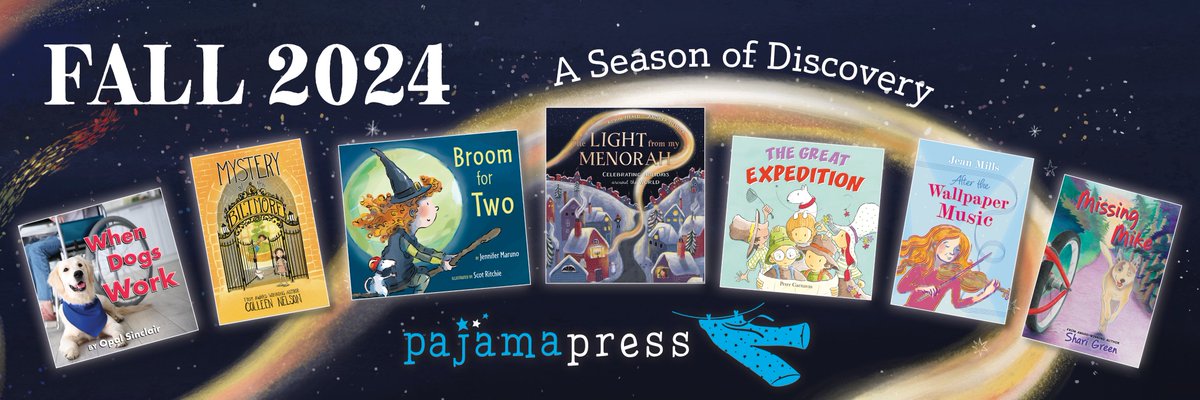 We’re so excited to announce our Fall 2024 List! #middlegrade: ‘Mystery at the Biltmore’, ‘After the Wallpaper Music’, & ‘Missing Mike’. #picturebooks: ‘Broom for Two’, ‘The Light from My Menorah’, ‘The Great Expedition’, & ‘When Dogs Work’. pajamapress.ca #KidLit