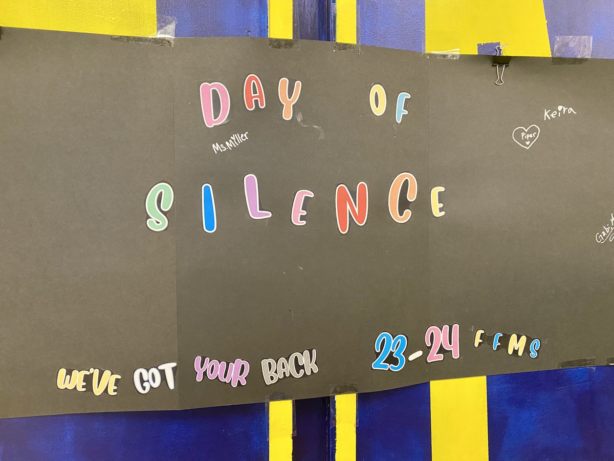 FFMS students had the opportunity to participate in the 'Day of Silence,'' an annual, voluntary, student-led day designed to raise awareness of harassment and discrimination of LGBTQ+ people in schools. Learners at FFMS have engaged in the event for the past eight years.