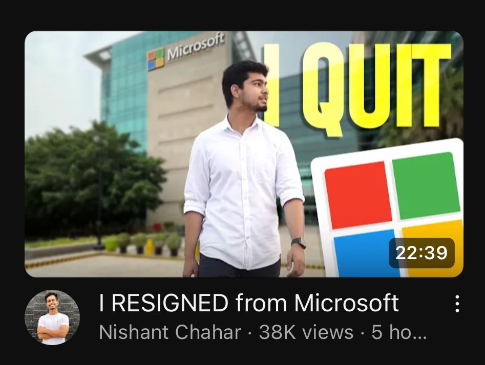 It’s okay to leave your job and pursue something else. Saw the video of Nishant, and did not find any sort of thing to actually hate on. Was an honest video acc to me, and nothing like “left for you” or “revolution” vibes. People leave jobs, people switch, chill karo.…