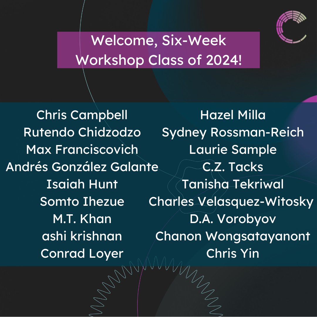 We're very excited to announce our Six-Week Workshop Class of 2024! Can't wait to meet them all this summer!