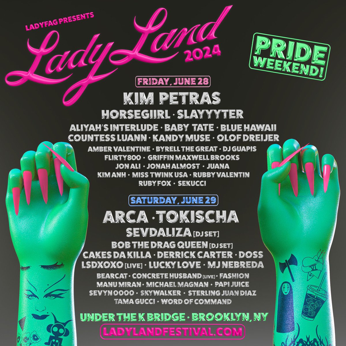 See you at Ladyland 2024! June 28 + 29 at Under the K Bridge in Brooklyn, NY! Register now at ladylandfestival.com to access presale this Friday, April 19 at 12pm EST @LadyLandFest 😈💕