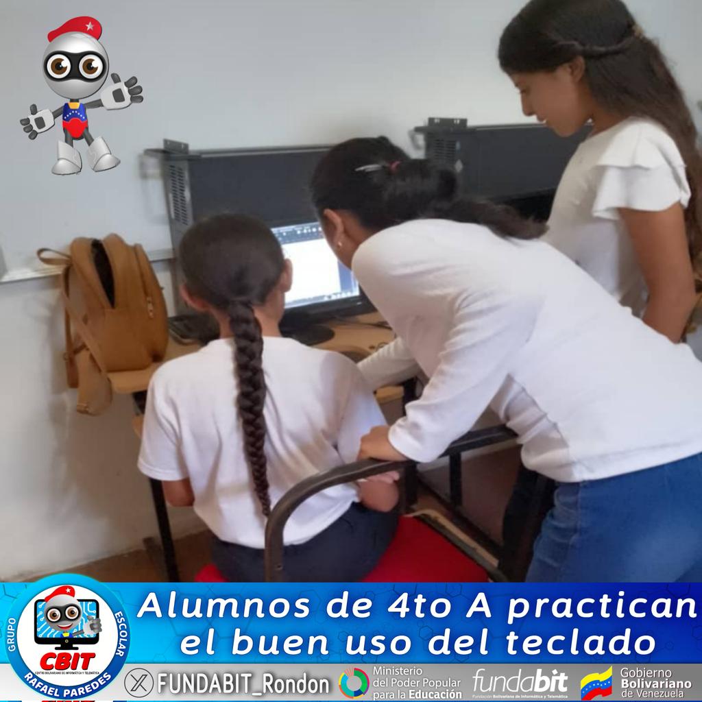 Alumnos de 4to A practican
el buen uso del teclado.

#15Abr
#GuáricoProduce
#SomosFundabit
@NicolasMaduro
@MPPEDUCACION
@_LaAvanzadora
@EliasEducacion
@josemvasquez  @CanaimaGNULinux
@CNTI_VE @CDCEGuarico