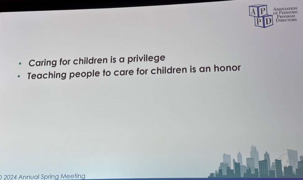 Amazing presidential address by my friend @DocPatTeachOne on staying true to our values as pediatricians and #MedEd leaders. Despite the challenges we face, pediatrics is the best specialty! #PutKids1st #pedsworkforce #appdspring2024