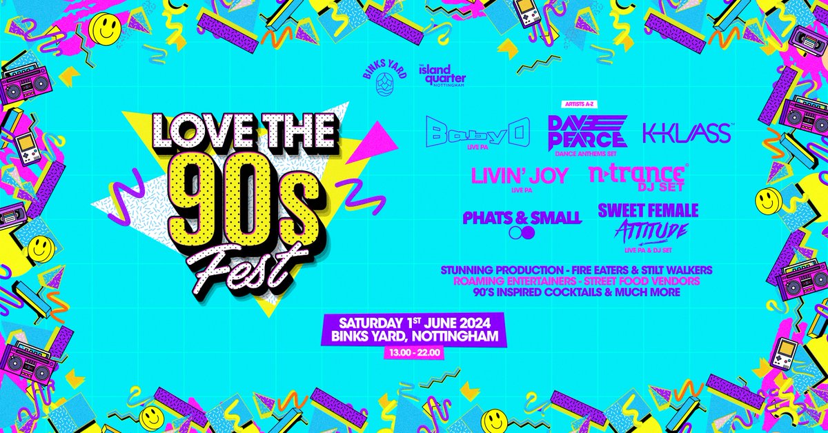 Looking forward to playing #nottingham Sat June 1st Early afternoon Dance Anthems set at Binks Yard at Love The 90's Fest skiddle.com/whats-on/Notti…