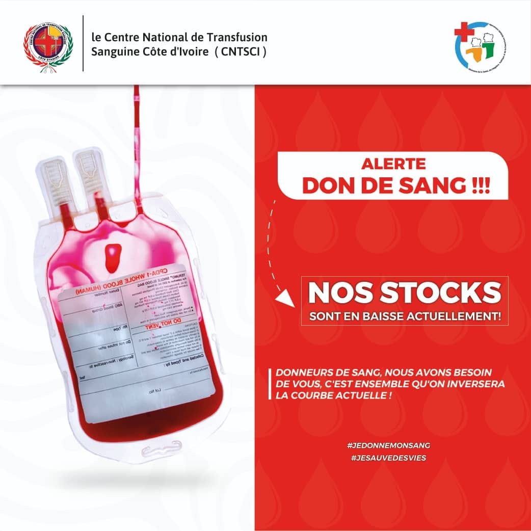 🚨 Rendons-nous dans le centre de Transfusion Sanguine le plus proche pour sauver des vies en faisant le don de #sang. Centre National de Transfusion Sanguine - CNTS Côte d'Ivoire #SOS #DonDeSang #dondesangdondevie