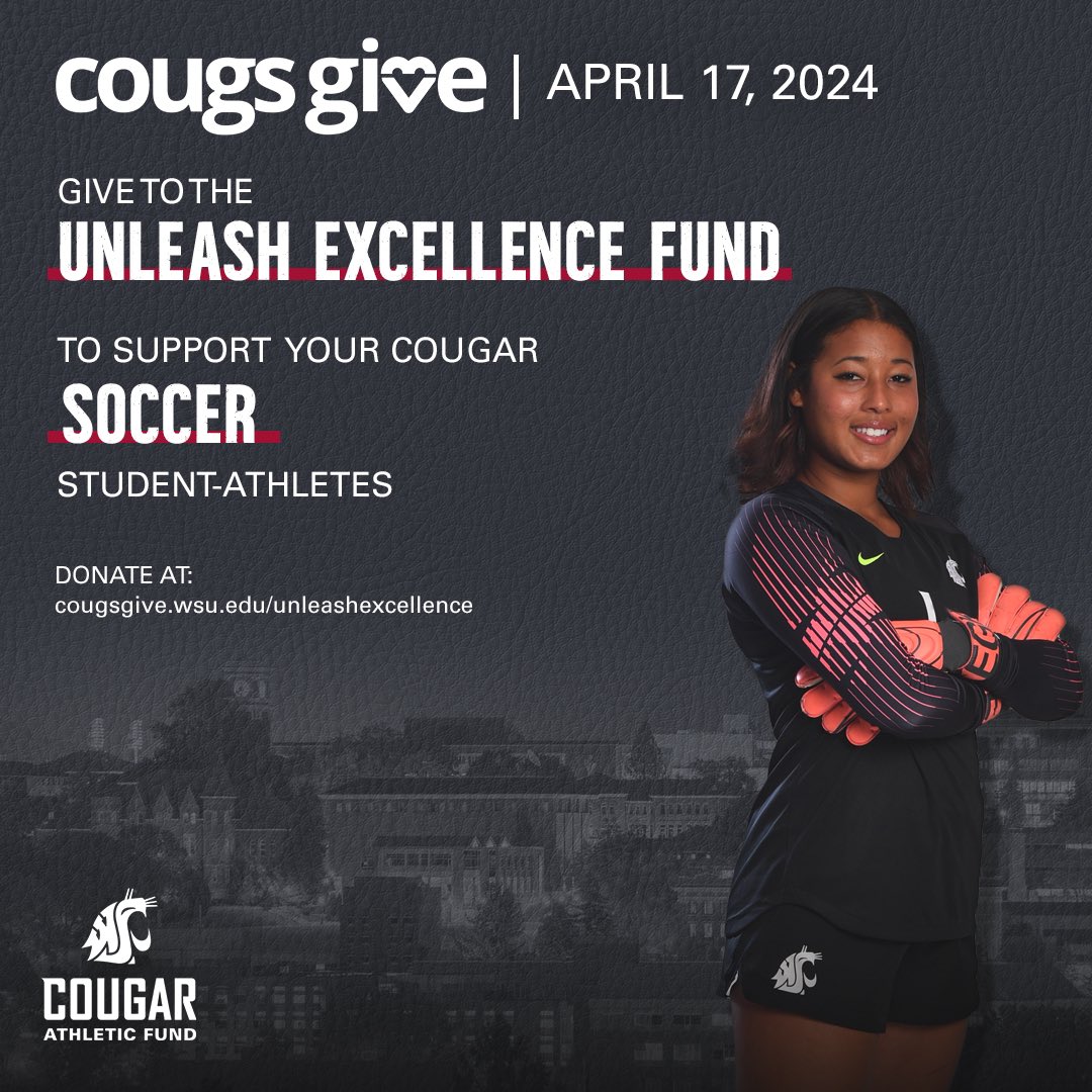 You can help provide for the student-athletes experience with a gift to the Unleash Excellence Fund on #CougsGive day! 

Support soccer and all <a href="/WSUCougars/">Washington State Cougars</a> programs at cougsgive.wsu.edu/unleashexcelle…

#GoCougs #CougsGive