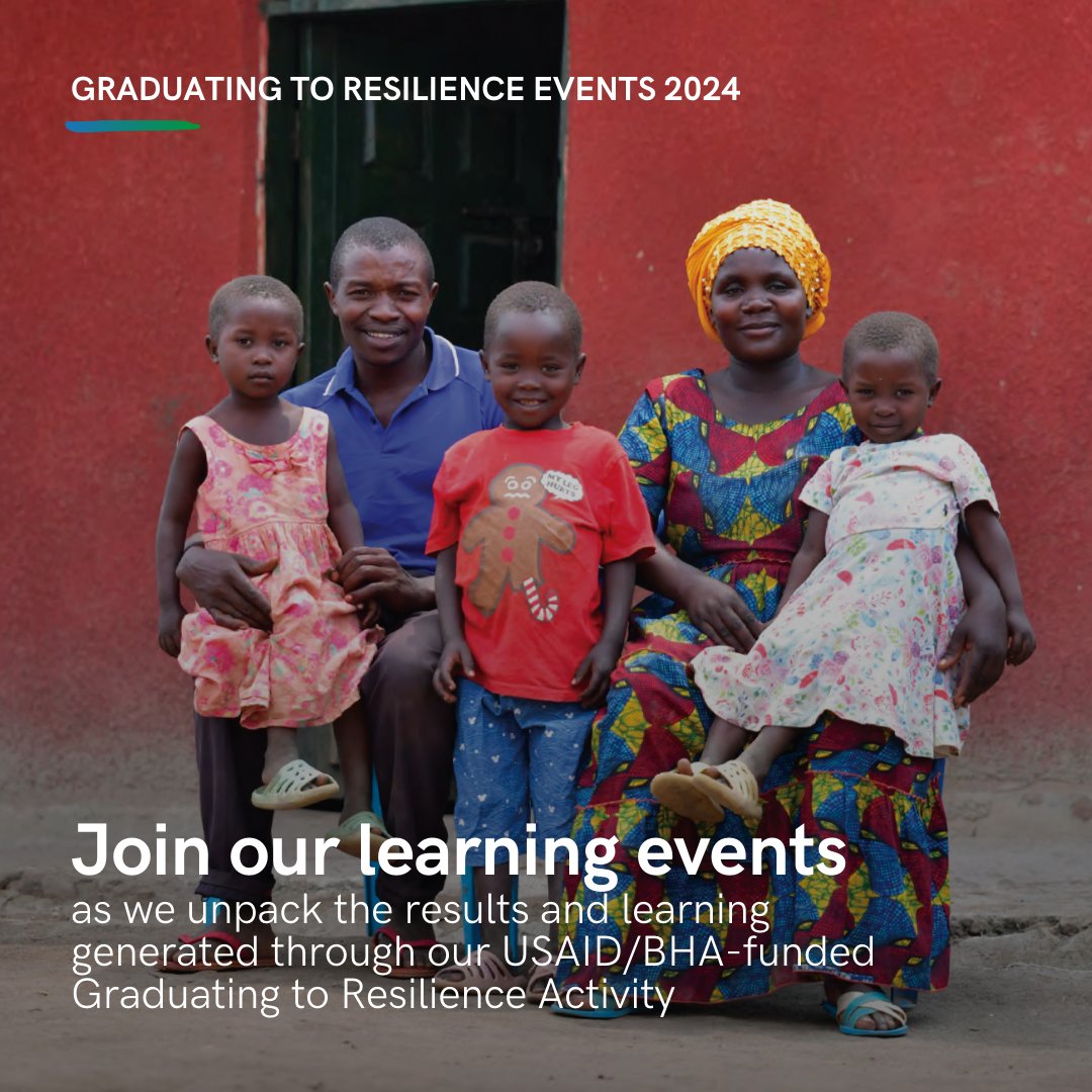 Join @FondazioneAVSI, @USAID, @trickleuporg & @AIRInforms for Graduating to Resilience Activity Learning Events! 📅1st Webinar: Adaptation of the Graduation Approach, Apr 24, 9 AM EST tinyurl.com/3a3rpskc 🌍Details: avsi-usa.org/g2revents2024 📩Updates: tinyurl.com/22cxc5ku