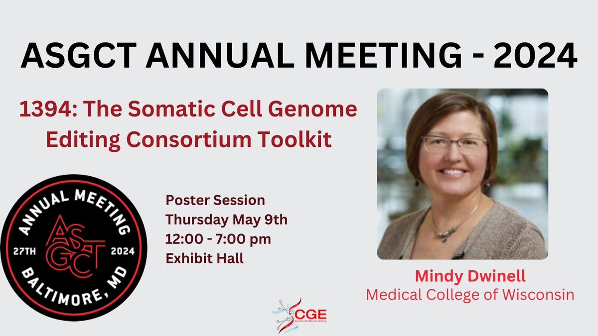 SCGE TCDC Director Mindy Dwinell (@DwinellMindy) is presenting a poster on the SCGE Consortium Toolkit. Stop by the Exhibit Hall to check it out! #ASGCT2024