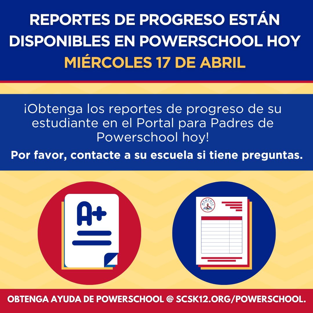 MSCS families, progress reports will be available TODAY. Parents can access the reports through the PowerSchool Parent Portal after 3 p.m. Please contact your child's school if you have any questions. For help with your PowerSchool account, visit scsk12.org/powerschool.