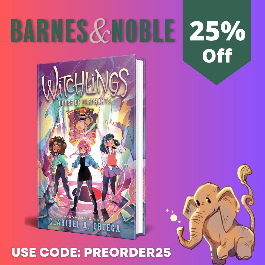 The third Witchlings book - House of Elephants is out in just FIVE MONTHS!! 😮 
You can get 25% off your pre-order at Barnes & Noble from April 17 through 19 by using the code PREORDER25 🙏🏼🥺🐘
@BNBuzz 

#bnpreorder 

barnesandnoble.com/w/house-of-ele…