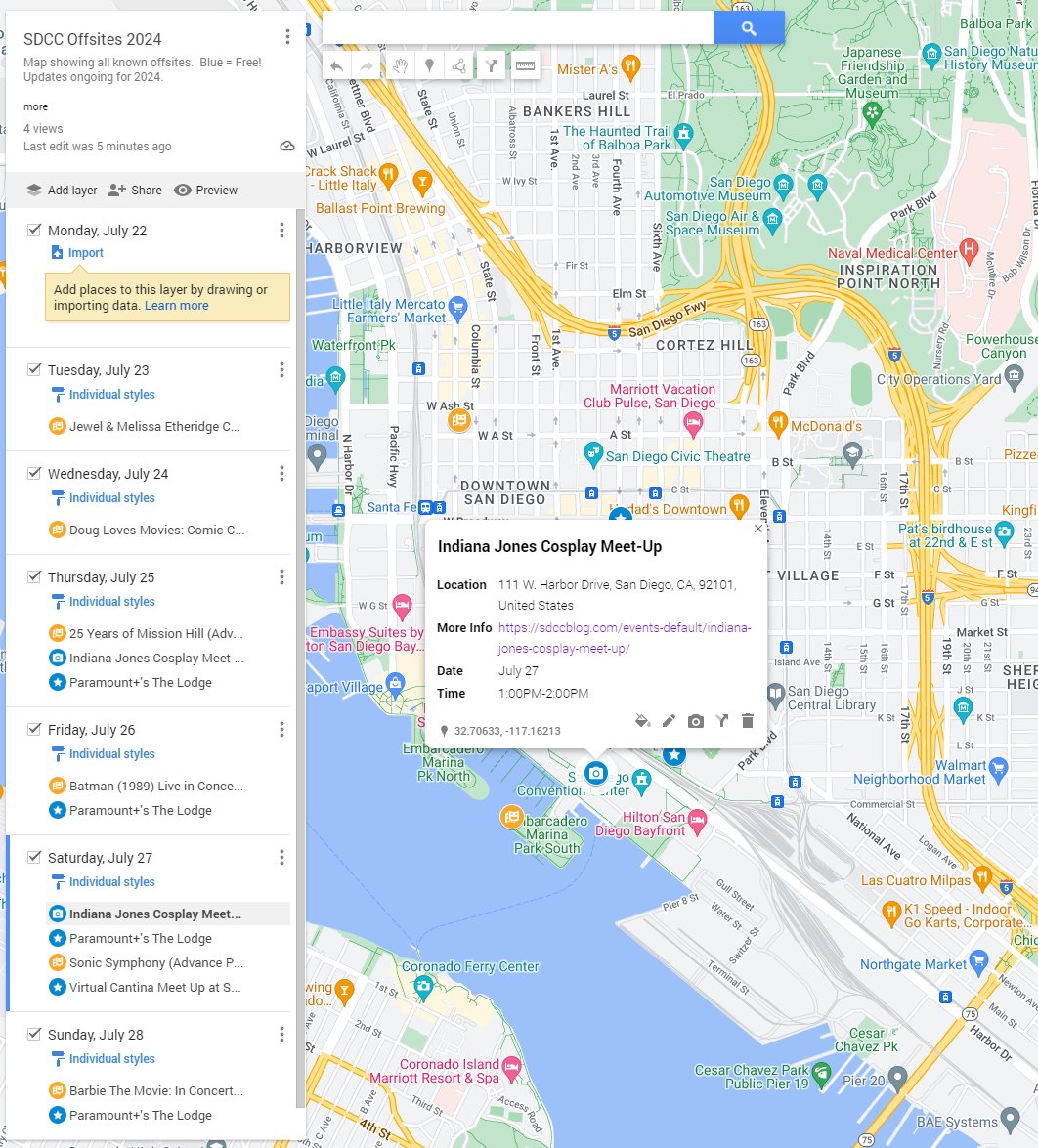 SDCCMapper's tweet image. It's the return of the Map!!! Let's gooo! Will be updated regularly until #SDCC. Thanks as always to @SD_Comic_Con for their offsite info! 

bit.ly/SDCC2024Map

Hope your #Hotelpocalypse was happy.