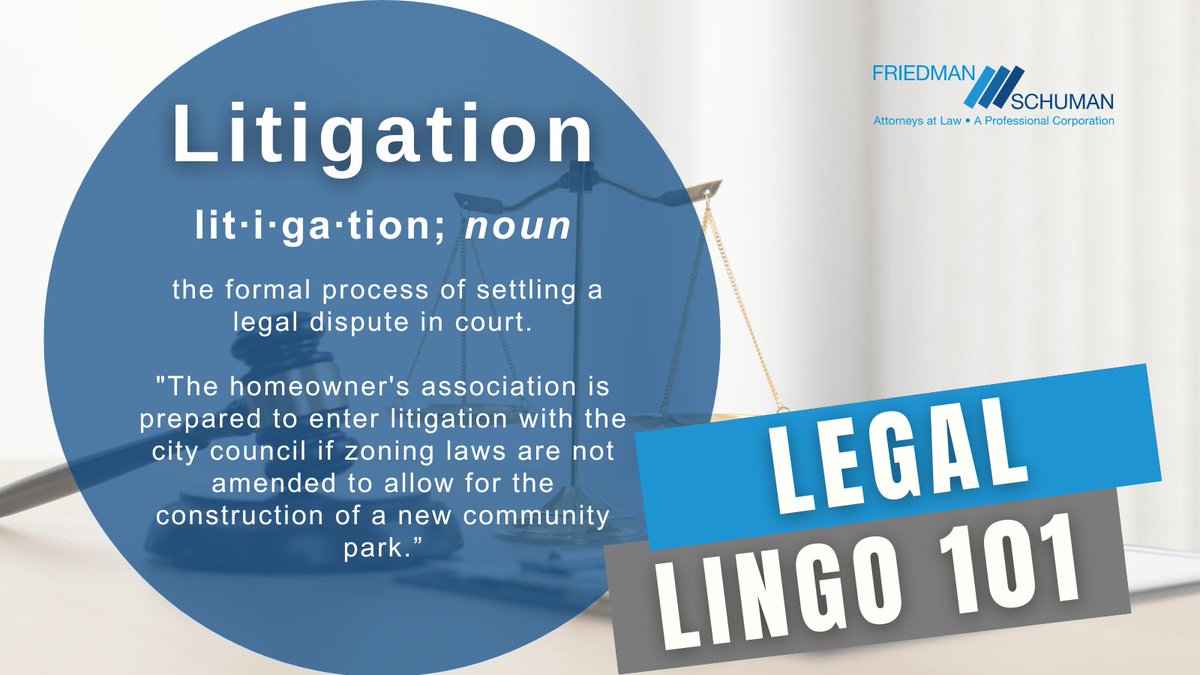 #legalingo101 - what is #litigation? Litigation is the formal process of taking a #dispute to #court to be resolved by a #judge or #jury. Have questions about litigation, specific types of cases, or the process itself? Share them below and we'll be happy to answer! ⬇️