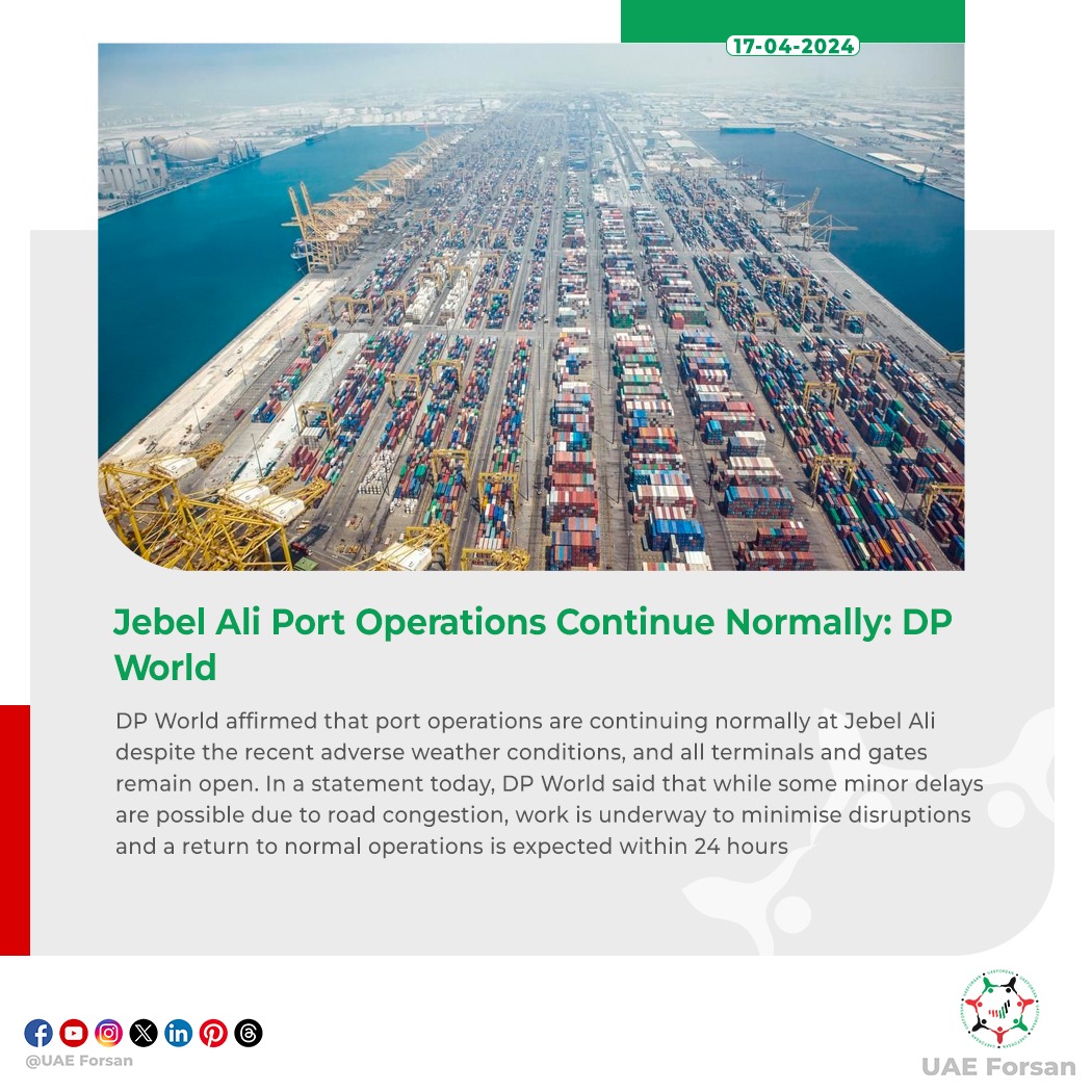 Jebel Ali Port Operations Continue Normally: DP World @DXBMediaOffice @DPWorldUAE