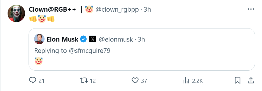 BuBBro_eth's tweet photo. Introducing our new meme KING—@clown_rgbpp

Links:
@clown_rgbpp

@crypcipher

Joyid: https://t.co/WBQ4mzfxt9

Clown's dex:https://t.co/WWVHwVUbeW

Reference:

https://t.co/qqhA47pvxe https://t.co/0LOtnObz5S