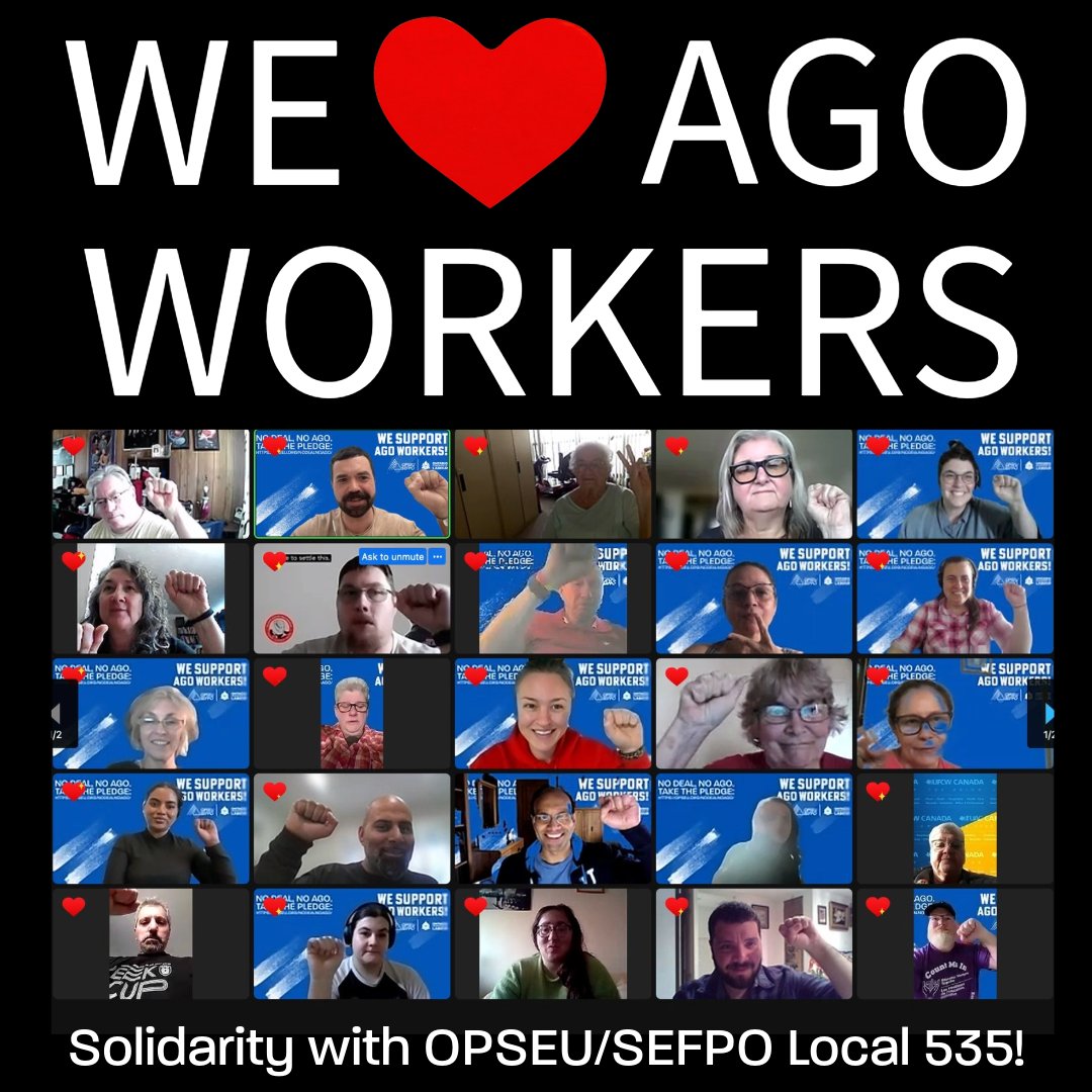 OFLabour's tweet photo. Solidarity update: Last night, we made over 35 calls to AGO Trustees to let them know we support @OPSEU Local 535 AGO workers. Support their fight—pledge not to cross their picket line!
Take the pledge: https://t.co/K2NjRJyl8C
#NoDealNoAgo #OnLab #Solidarity https://t.co/RnyzGmcrOO