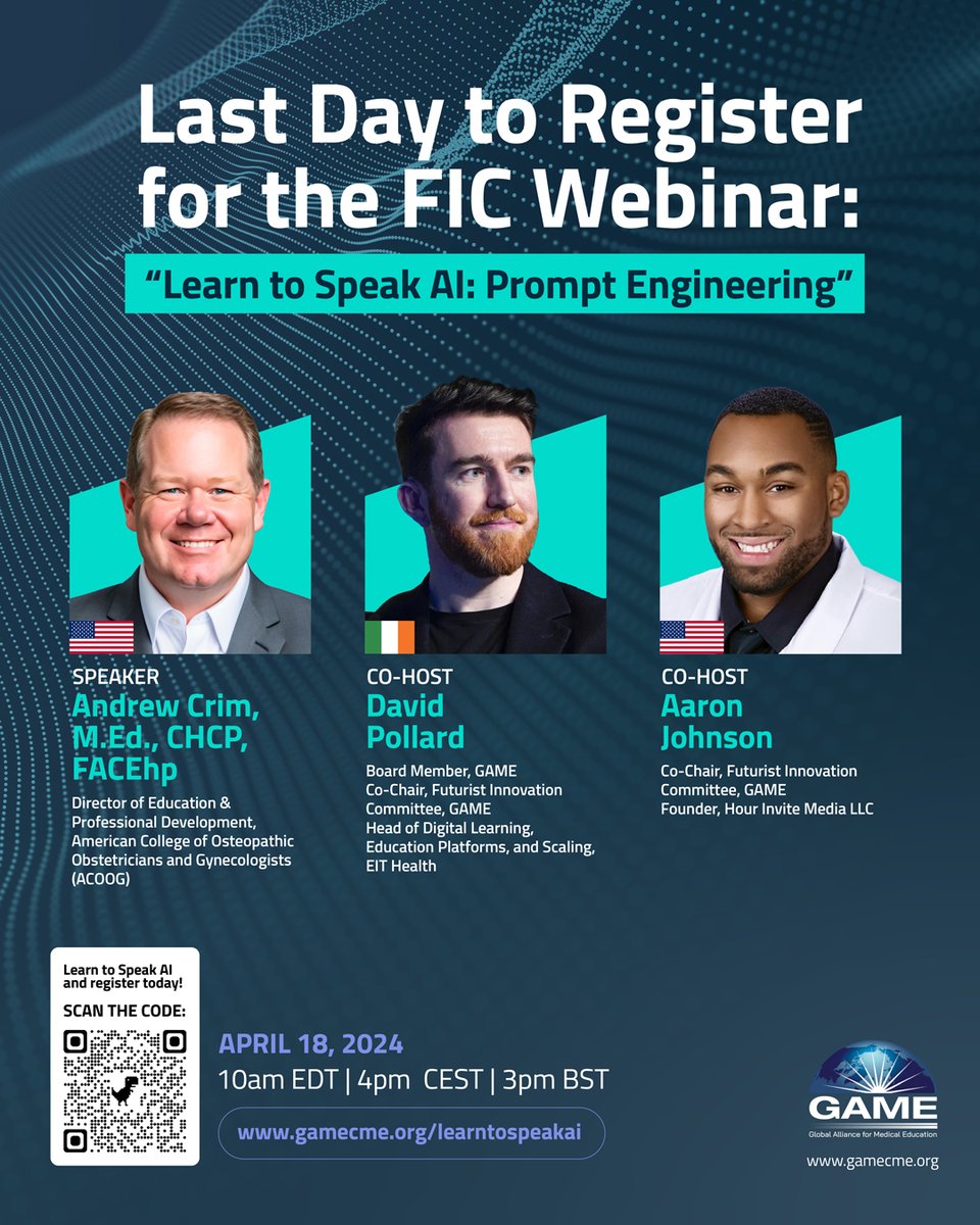 It’s the last day to register for the FIC Webinar, “Learn to Speak AI: Prompt Engineering.” Register NOW! Join us on 18 April 2024 at 10am EDT / 4pm  CEST / 3pm BST. Register today! Click the link in the comment below or scan the QR code.