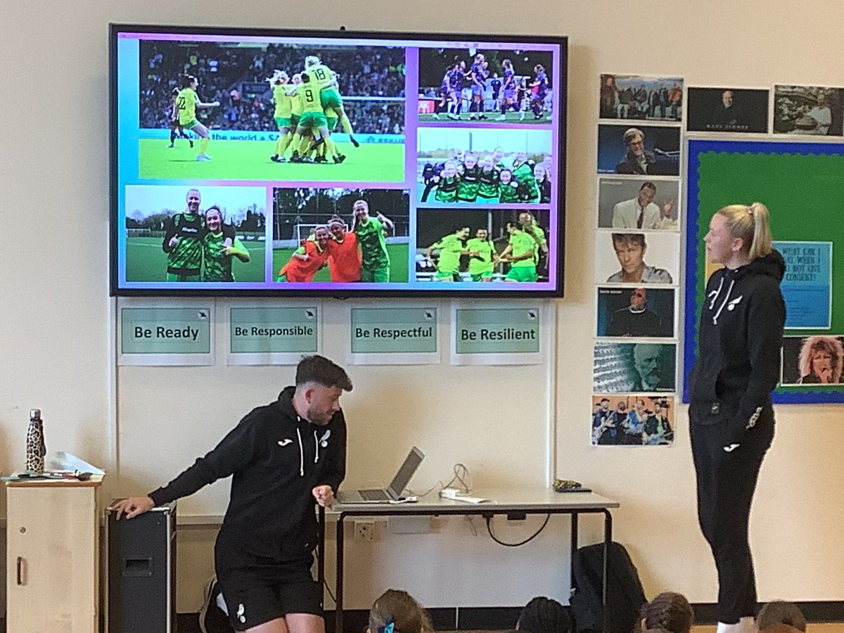 It was lovely to have Norwich City footballer Freya Symonds in school today to talk about her journey to become a successful footballer. We are also delighted that Freya will be back in Summer Term 2 to deliver some lunchtime girls football sessions.<a href="/NorwichCityFSC/">Norwich City FSC</a>
