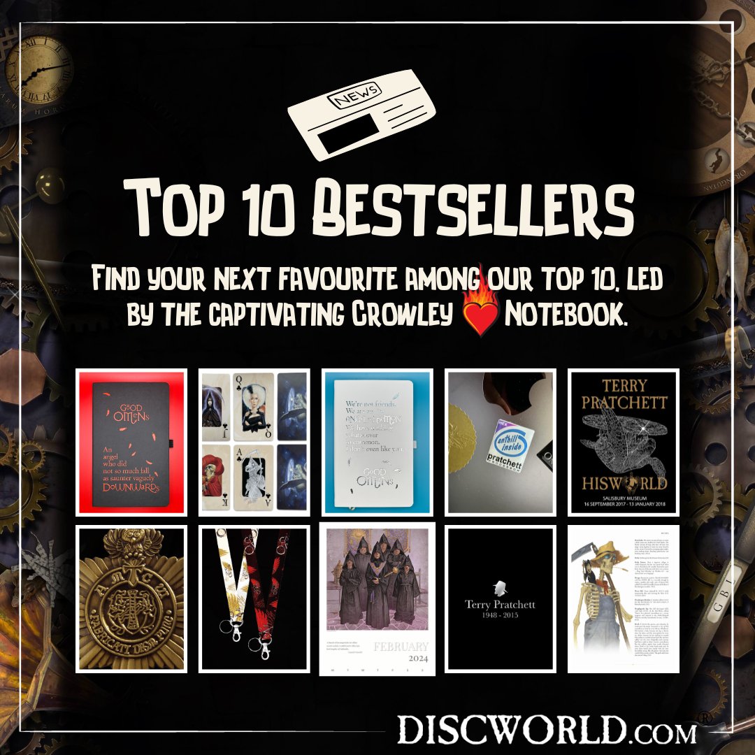 Our latest newsletter is out now and shares a spotlight on the 'Decidedly Devine Deca-Bestsellers.' Find your next favourite among our top 10, let by the captivation Crowley ❤️‍🔥 Notebook. 📰 mailchi.mp/discworld.com/… #TerryPratchett #Discworld #GoodOmens #Crowley